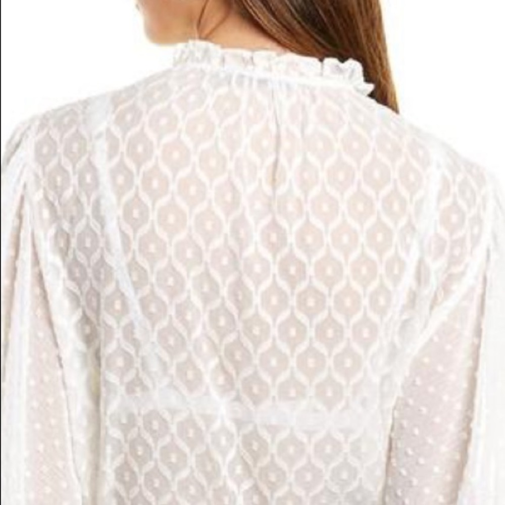 ALICE + OLIVIA JULIUS SILK BLEND BLOUSE PUFFED SLEEVES SWISS DOT DESIGN SIZE M - Picture 5 of 14